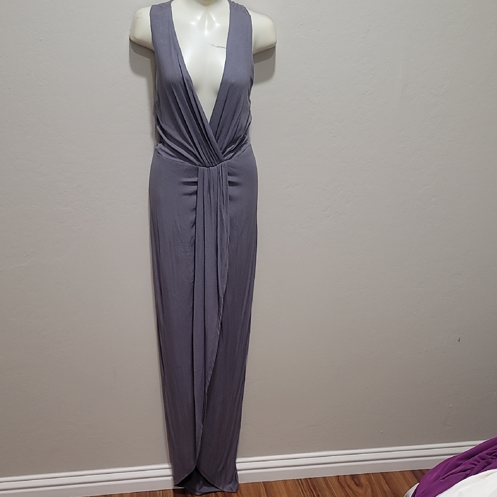 Sabora Gray Plunge Neck Sleeveless Gown